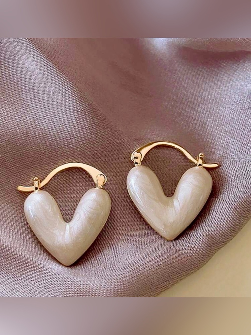 Gold-Tone Hoop Earrings with Red Heart Charms